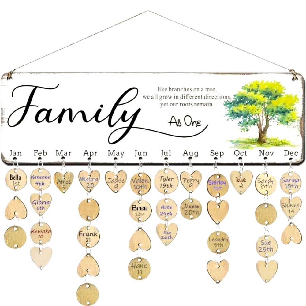 Family Tree Birthday Reminder Calendar Board Wall Hanging Includes Tags